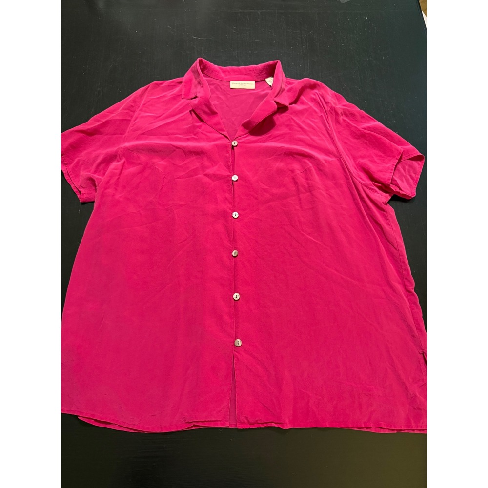 Amanda Smith Woman 100% Silk Hot Pink Short Sleeve Button Down Blouse 2X